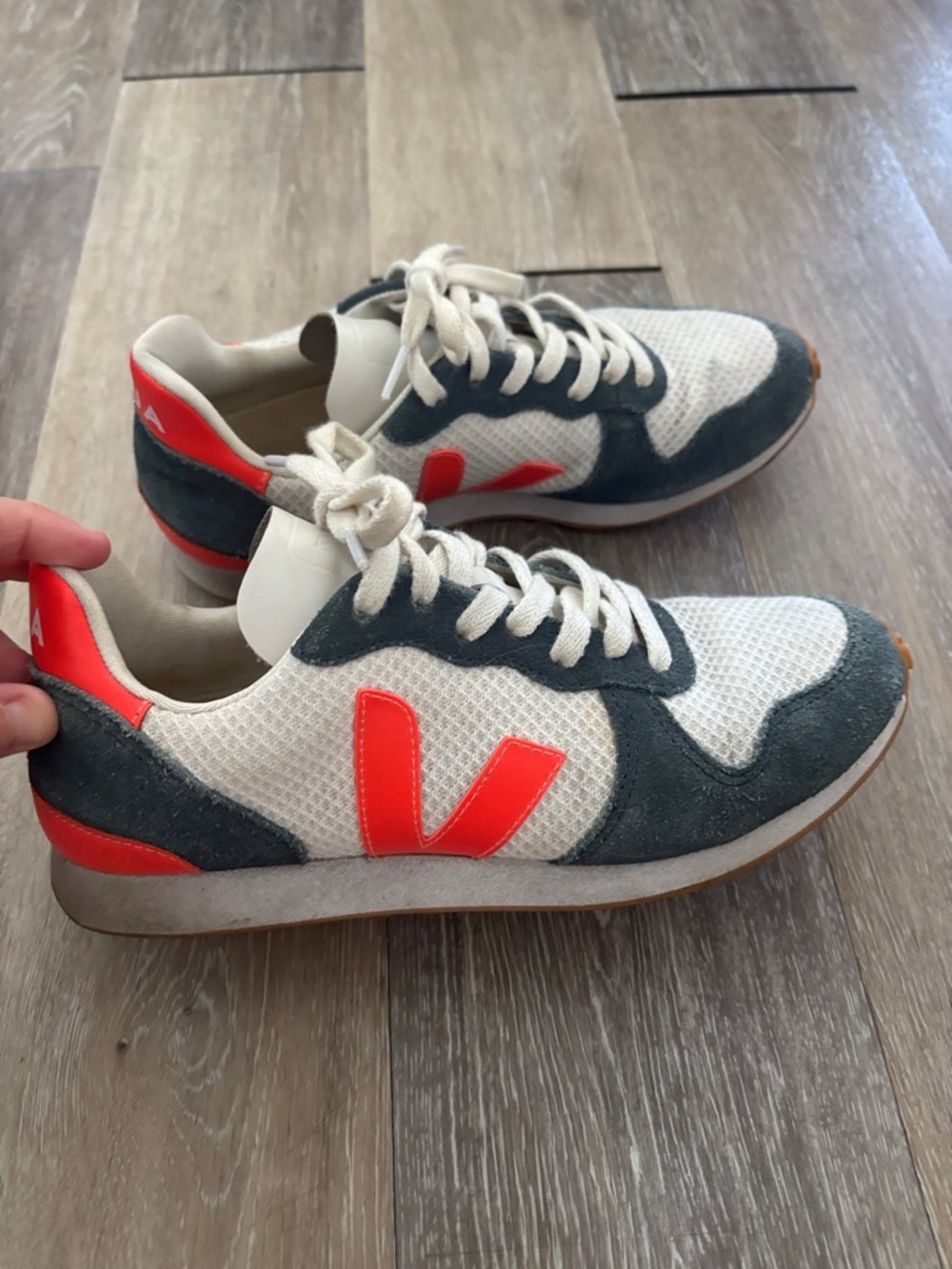 Veja Women's White, Dark blue & Red Retro Runner Sneakers